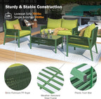 4-Piece Patio Conversation Furniture Set, Rope Weave Outdoor Loveseat Sofa with 2 Armchairs, Thick Cushion&Tempered Glass Table, for Garden Backyard, Onesize, Fluorescent Yellow+Green