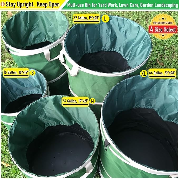 32-Gallon Collapsible Trash Can (19x25 in) Hard-Shell Bottom Yard Garden Bag for Pop-Up Recycling Bin,Yard Waste,Debris bag,Laundry Hamper,RV Camping Waste Bin,Lawn Grass,Leaf Bag,Sods,Weeds Barrel