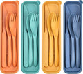 DISSKNIC 4 Sets Reusable Utensils Set with Case,Travel Utensils Cutlery Set Spoons and Forks Set, Reusable Plastic Utensils for Lunch Box Accessories for Adults, Portable Lunch Utensils Set for Daily