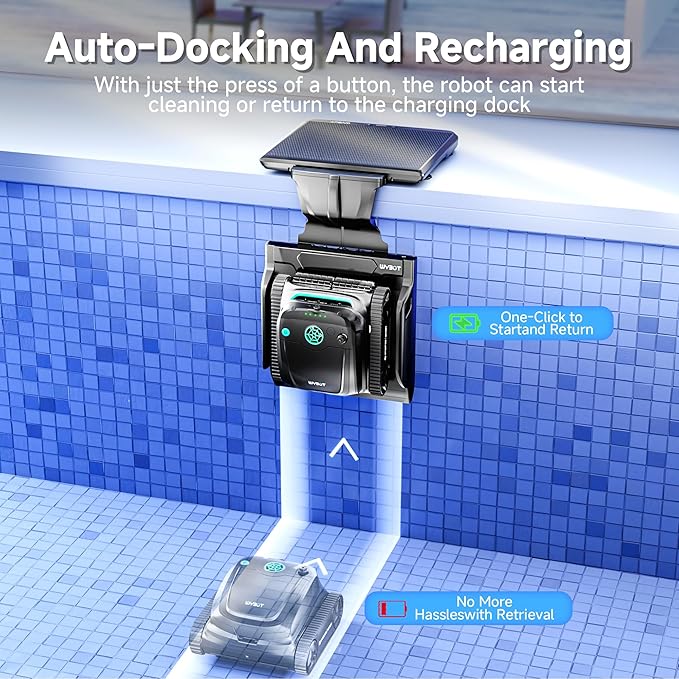 (2025 New) WYBOT S2 Solar Vision Robotic Pool Vacuum Cleaner, AI Vision, Smart Auto Docking, Dual Charging, Scheduled & Area Cleaning, 3D Adsorption for In-Ground Pools, Grey&Green