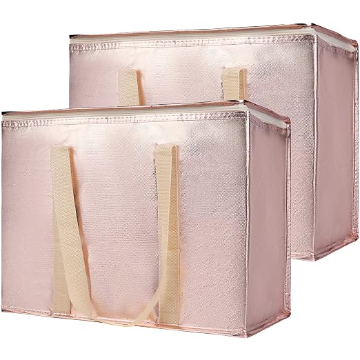 Bodaon 2-Pack Insulated Reusable Grocery Shopping Bag with Zippered Top, X-Large Frozen Foods Cold, Cooler Shopping Accessories, Insullated Bags, Insulated Food/Pizza Delivery Bag, Gold | Secure Zippered Top, Keep Frozen Foods Cold, Cooler Shopping Acc...