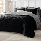 Bedsure Black California King 7 Pieces Reversible Bed Set Bed in a Bag with Comforters, Sheets, Pillowcases & Shams, Bedding Sets