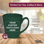 DISCOUNT PROMOS Custom Glossy Ceramic Latte Coffee Mug 12 oz. Set of 50, Personalized Bulk Pack - Perfect for Tea, Espresso, Cappuccino, Hot Cocoa - Green