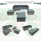5 Pieces Outdoor Patio Sectional Sofa Couch, PE Wicker Furniture Conversation Sets with Adustable Backrest & Washable Cushions & Ottomans & Glass Coffee Table for Garden, Poolside, Backyard