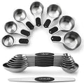 Spring Chef Magnetic Measuring Cups & Spoons Set of 15, Patented, Black | Stackable Stainless Steel Measuring Cups & Heavy Duty Metal Measuring Spoons with Levelers for Dry & Liquid Ingredients