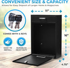 Wall Mounted Locking Vertical Dropbox Mailbox - Safe and Secure (Large) | Made with Galvanized Steel (Black)