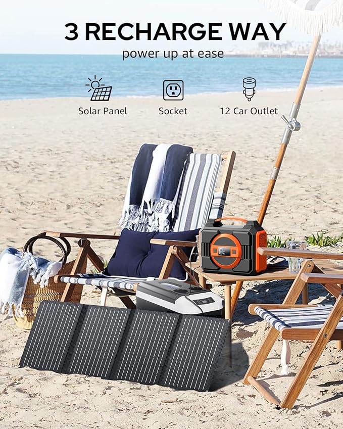 Portable Power Station Bank 300W Rated(600W Peak),220Wh Solar Powered Power Bank with 2 AC Outlet 110V Pure Sine Wave, 60000mAh Power Bank Lithium Battery Pack for Home Outdoor Camping Emergency