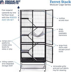 Prevue Pet Products Ferret Stack Six Story Ferret Home - Portable Stand, Escape Proof Lock, Includes Hammock & Ramps, Expandable Six Story Cage Stacking System with Wheels - Black