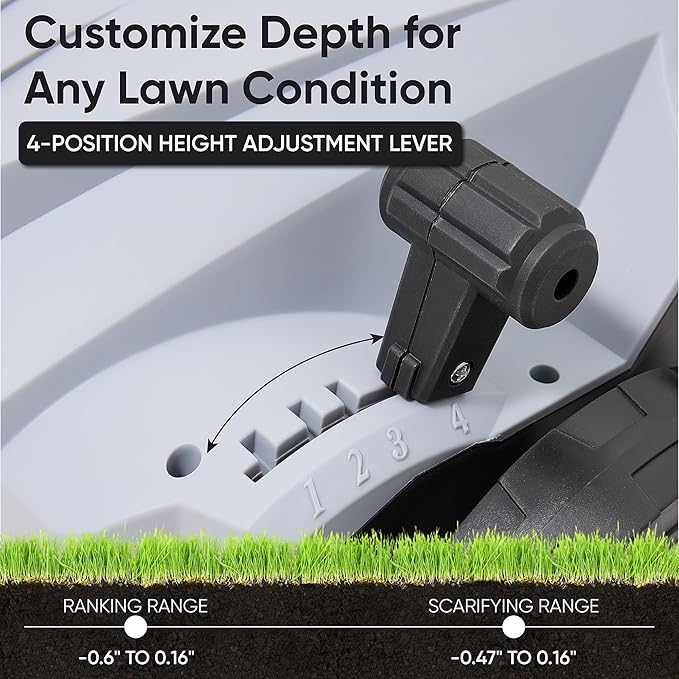 13-Inch 2-in-1 Electric Dethatcher and Scarifier Lawn Dethatcher with 8-Gallon Removable Thatch Collection Bag, 4-Position Depth Adjustment, 12 Amp, Quick-Fold, Keeps Lawn Healthy