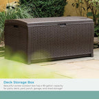 Suncast DBW9200 99 Gallon Outdoor Wicker Plastic Patio Storage Chest Bin with Handles for Patio, Garden, Garage, or Pool for All Weather, Mocha