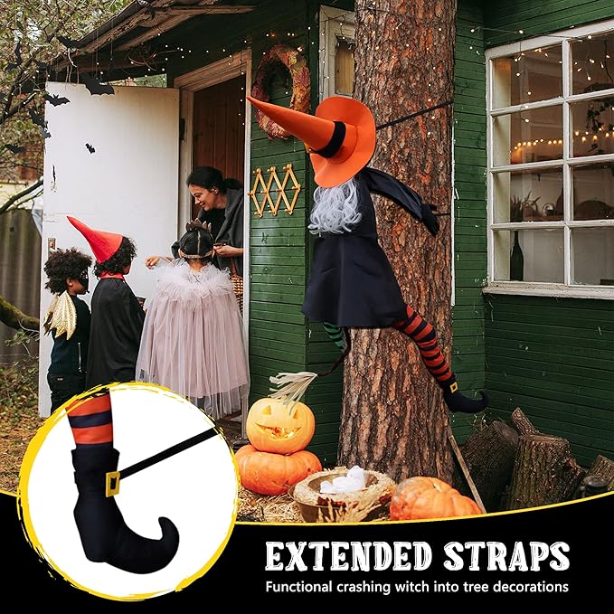 POPGIFTU 53" Halloween Crashing Witch Decoration – Funny Flying Witch for Tree, Yard, Porch & Outdoor Halloween Decor