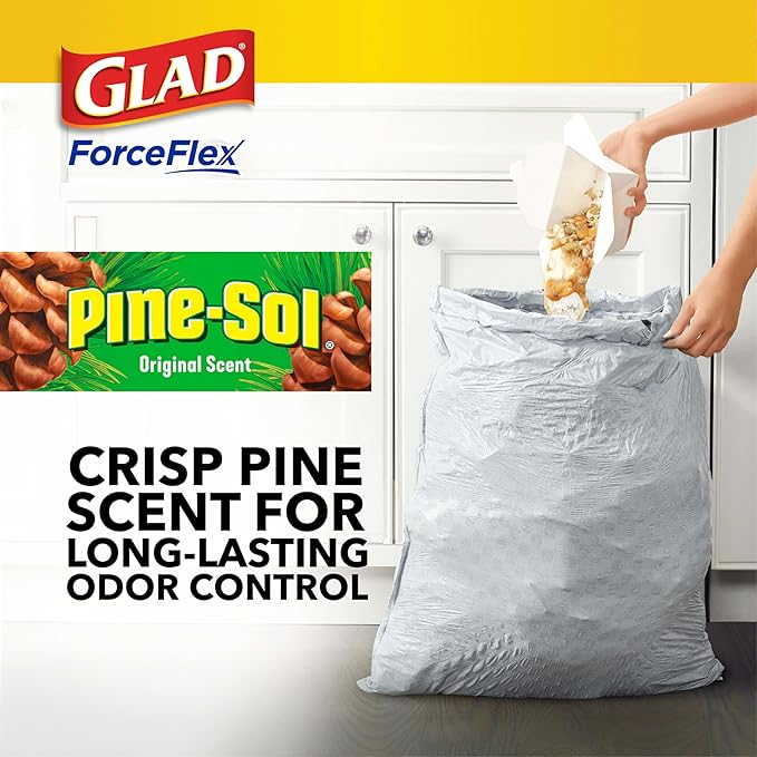Glad ForceFlex Tall Kitchen Trash Bags, 13 Gal, Pine-Sol Original, 110 Ct (Package May Vary)