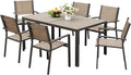 JUMMICO Outdoor Dining Set 7 Piece Patio Furniture Set with Weather Resistant Table and 6 Textilene Chairs for Yard, Deck and Poolside (Brown)