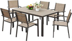 JUMMICO Outdoor Dining Set 7 Piece Patio Furniture Set with Weather Resistant Table and 6 Textilene Chairs for Yard, Deck and Poolside (Brown)