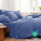 Bedsure Infinity Blue Twin Comforter Set - 5 Pieces Solid Twin Bed in a Bag, Twin Bed Set Infinity Blue with Comforters, Sheets, Pillowcase & Sham