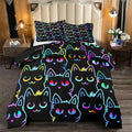 Cat Comforter Set for Girls Room - Colorful Cartoon Cats Bedding Set for Girls Bedroom Girls Room Decor Ultra Soft Cats Comforter Set for All-Season with 1 Comforter and 2 Pillowcases, Queen Size