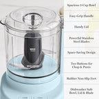 Martha Stewart 3 Cup Electric Vegetable Chopper & Mini Food Processor, Blue | 24oz BPA-Free Bowl, Stainless Steel Blades, Pour Spout, Dice, Puree, Mince, Chop Vegetables & Herbs, Dishwasher-Safe Parts