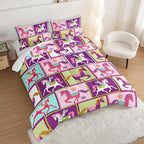 HOSIMA 3Pcs Kawaii Kids Horse Comforter Set with 2 Pillowcases,Colorful Dots Style Comforter for Adults Teens Princess Toddler Bedding Set,Horse Pony King Size Comforter Set.