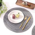 SHACOS Round Braided Placemats Set of 8 Round Table Mats for Dining Tables Non Slip Washable (Black Grey, 8)