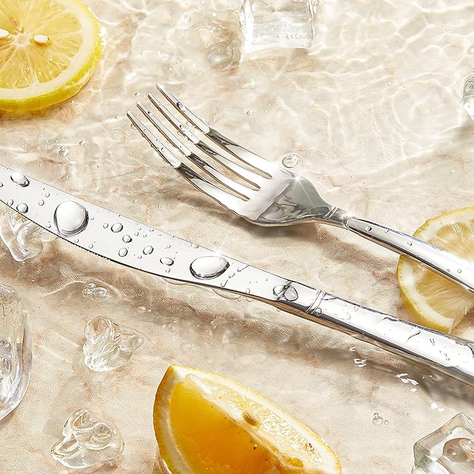 KINGSTONE Silverware Set, 20-Piece Flatware Set for 4, 18/10 Stainless Steel Cutlery Set with Bead Edge, Utensil for Kitchen, Home, Party, Wedding, Mirror Polished, Dishwasher Safe, Featured Gifts