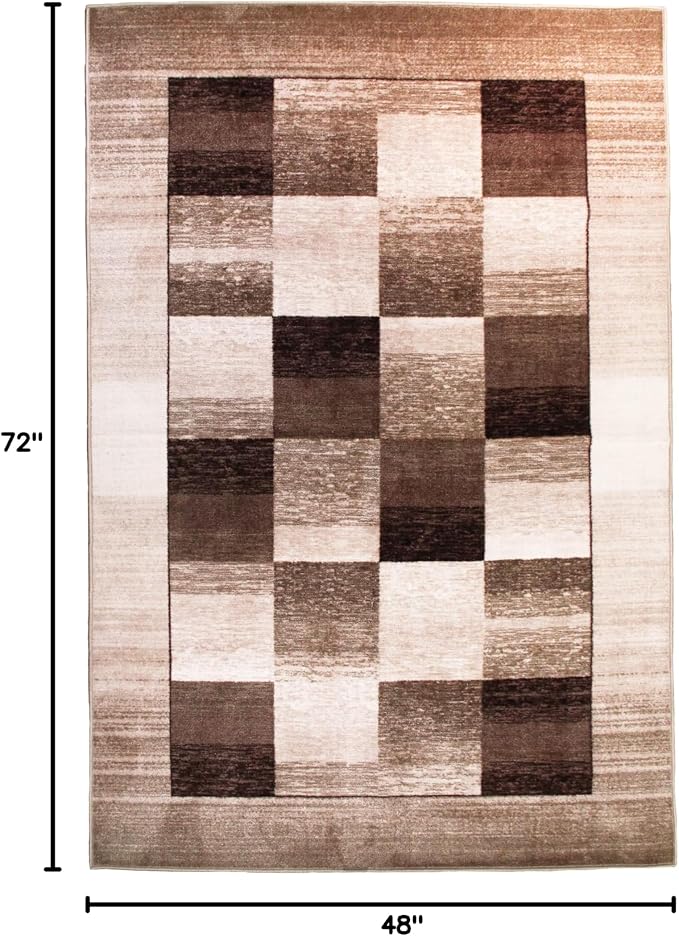 Superior Indoor Non-Slip Area Rug, Rustic Floor Decor, Color Block Rug for Living Room, Bedroom, Office, Kitchen, Dining, Washable Rugs, Foam Back, Lockwood Collection, 4' x 6', Chocolate