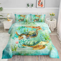 Datura home Sea Turtle Comforter Bedding Set for Kids Teens Adults,Watercolor Sea Turtle Light-Green and Blue Coral Seaweed Ocean Themed Comforter with 2 Pillowcases(Turtle Full),Green Turtle