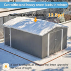 14x10 FT Outdoor Storage Shed,Metal Shed W/ 3 Lockable Doors，Floor Frame & Side Door,Garden Tool House W/ 4 Air Vents & Sloped Roof,for Backyard Patio Lawn,Light Gray
