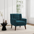 UIXE Accent Chair, Velvet Upholstered Armchair for Living Room, Modern Club Arm Chairs Comfy Single Sofa Button Tufted Bedroom Reading Seat - Blue, Set of 1