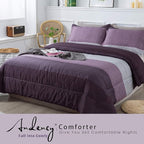 Andency Stripe Comforter Set Queen Size (90x90 Inch), 3 Pieces Purple and Gray Patchwork Striped Comforter, Soft Microfiber Down Alternative Comforter Bedding Set with Corner Loops