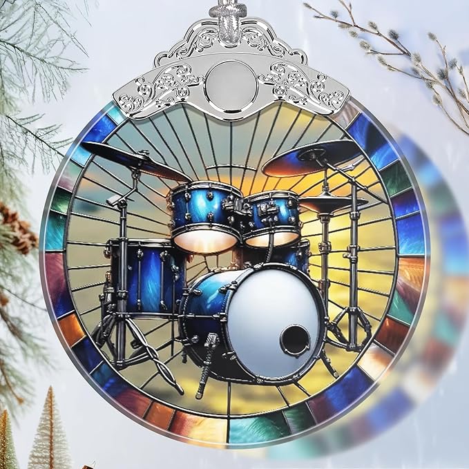 Drum Kit Stained Glass Orament - Christmas Ornament - Christmas Decorations for Tree - Holiday Present ldeas - Gift Exchange