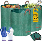 Reusable Yard Waste Bags, 72 Gallon Lawn and Leaf Bags 3 Pack with Reinforced Handles and Gardening Gloves, Heavy Duty Standable Garden Waste Bags for Leaves, Grass, Camping, Recycling