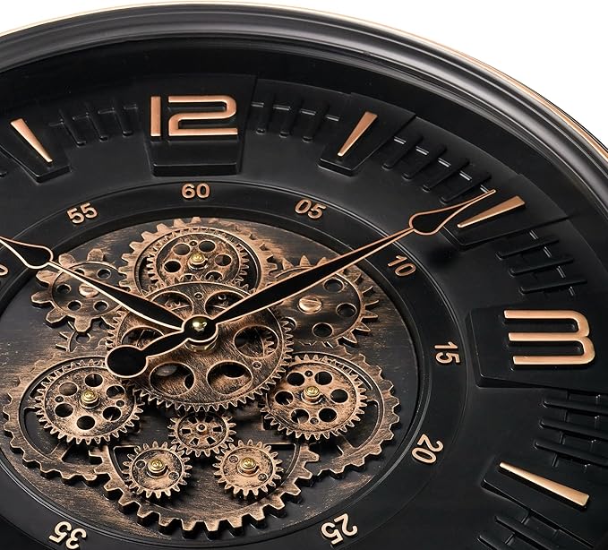 20in Large Real Moving Gears Wall Clock for Living Room, Battery Operated Wall Clocks Decorative Vintage, Home Office Clock, Gift for Family, Friends
