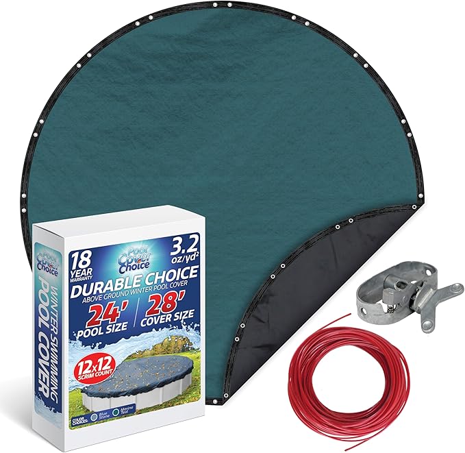 Winter Swimming Pool Cover for 24 ft Aboveground Round Pool Size, Durable Choice Series, Solid Material, Color - Marine Teal, Pool Cover Choice 3924-4CHOICE