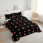 Kawaii Bedding Strawberry Comforter Set Twin Size Strawberry Decor Down Comforter Red Strawberry Bedding Set Cute Fruits Theme Sweet Strawberry Quilt Set Soft Reversible With 1 Pillowcase, Red Black