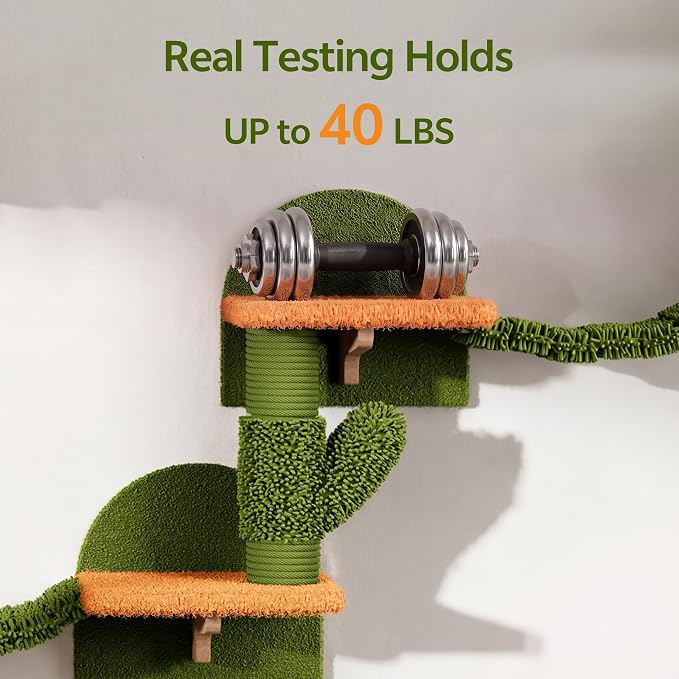 Cactus Floor to Ceiling Cat Tower, 17-in-1 Cat Wall Shelves, Green | Cat Tree with Adjustable Height(87-104 IN), Cat Climbing Wall Furniture Set for 16 Inch Drywall, with Scratching Post, Tunnel