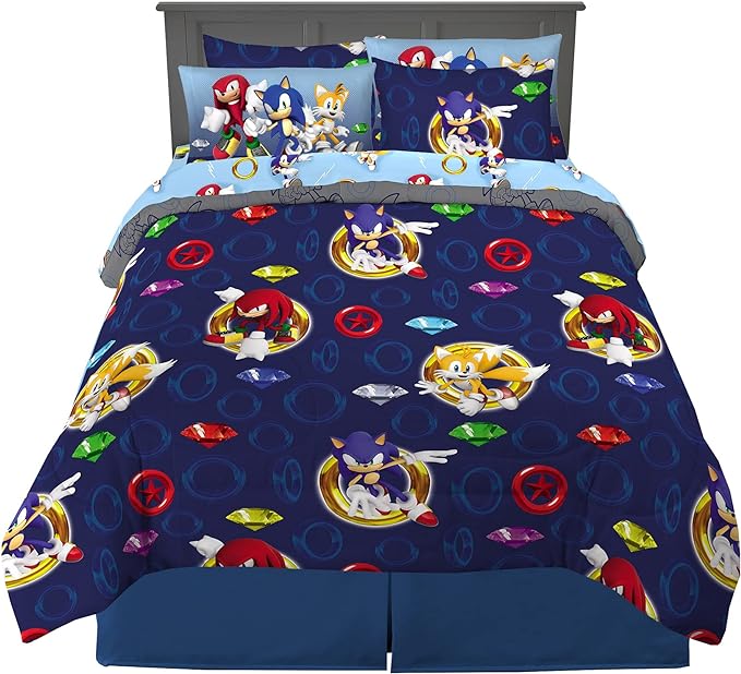 Franco Kids Bedding Super Soft Comforter and Sheet Set with Sham, 7 Piece Full Size, Sonic The Hedgehog