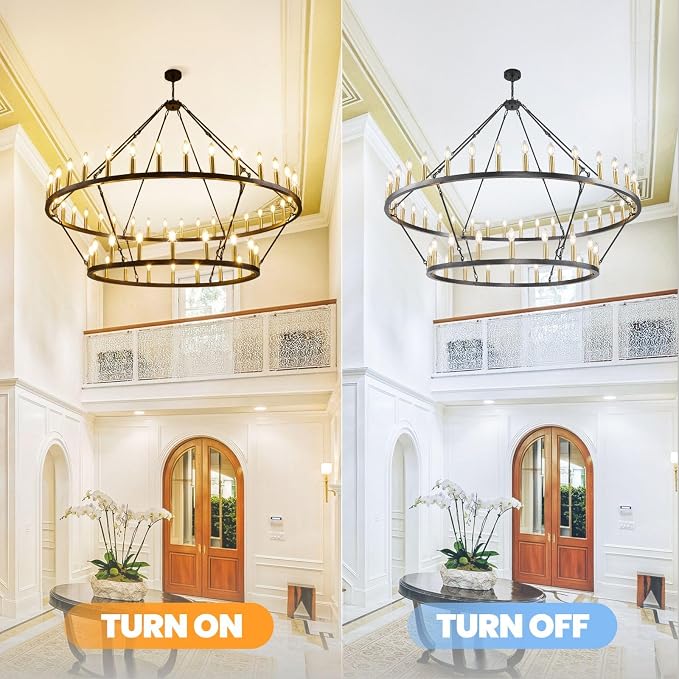 60 Inch Farmhouse Wagon Wheel Chandelier, 2 Tier 54-Lights Round Chandelier for Living Room, Rustic Black and Gold Chandelier, Extra Large Foyer Chandeliers for High Ceilings, for Staircase, Entryway