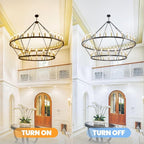 60 Inch Farmhouse Wagon Wheel Chandelier, 2 Tier 54-Lights Round Chandelier for Living Room, Rustic Black and Gold Chandelier, Extra Large Foyer Chandeliers for High Ceilings, for Staircase, Entryway