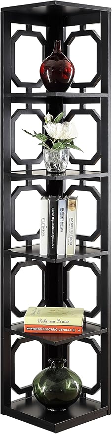 Convenience Concepts Omega 5 Tier Corner Bookcase, Black