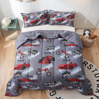 beeweed 2 Piece Kid Comforter Set Twin Size, Racing Car Bedding Set for Teen Boys Girls