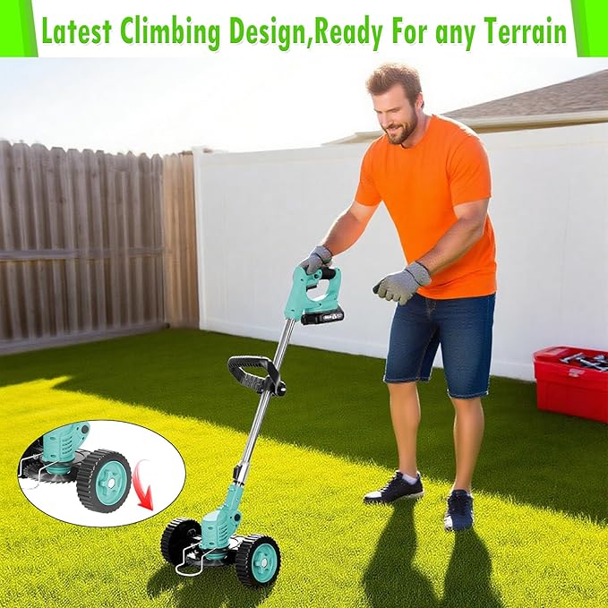 Weed Wacker Cordless Adjustable Weed Eaters 3 in 1 Electric String Trimmer Lawn with Two Battery with Charger Comes with Multiple Blades for Yard,Green,Garden(Sky Blue)