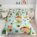 Datura home Cartoon Mushroom House Kids Comforter Bedding Set for Boys Girls, Green Grassland and Cute Frog Bee Print Comforter with 2 Pillowcases(Mushroom House Full)