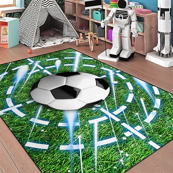 Football Rug for Boys Room - Soccer Rug for Boys Room Football Printed Rug for Kids Room Football Decor for Boys Bedroomsports Ball Doormat for Living Room Bedroom,4'×5'