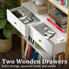 Bookshelf with Drawers- Widen Industrial Book Shelf with Bookend, 5 Tiers Tall Storage Shelves, Steel Frame Display Rack, Suitable for Bedroom, Office, Living Room-27'' Depth White