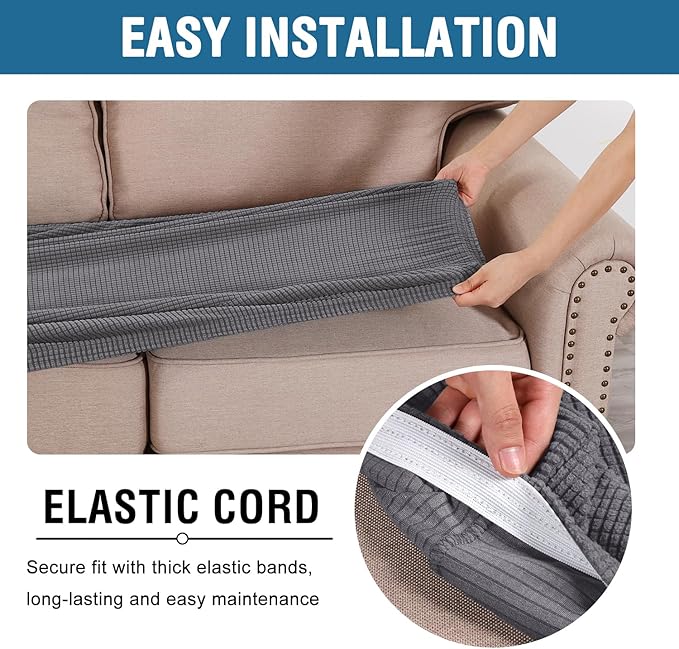 H.VERSAILTEX Super Stretch Individual Seat Cushion Covers Sofa Covers Couch Cushion Covers Slipcover Sets Thick Jacquard Textured Twill Fabric (1 Piece Sofa Cushion Cover, Grey)