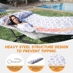 2 Person Outdoor Hammock with Stand, Cotton Rope Hammock with Polyester Pad, Adjustable Steel Frame, Portable with Carrying Bag – for Patio, Backyard, Garden, Beach, Cloud-Gray