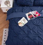 LANE LINEN Twin Comforter Set, 5 Piece Twin Bedding Sets for Boys, Pintuck Twin Size Bed Set, Pinch Pleated Twin Bed in a Bag Set, Twin Bed Comforter Set with Sheets, Pillowcase & Sham - Navy Blue