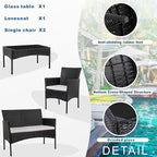 Shintenchi 4 Piece Outdoor Patio Furniture Sets, Small Wicker Patio Conversation Furniture Rattan Chair Set with Tempered Glass Coffee Table for Backyard Porch Garden Poolside Balcony