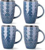 AmorArc Large Coffee Mugs Set of 4, 20oz Tall Coffee Mugs Set | with Texture Patterns for Cappuccino, Latte,Hot Cocoa, Dishwasher & Microwave Safe-Moonlight Blue