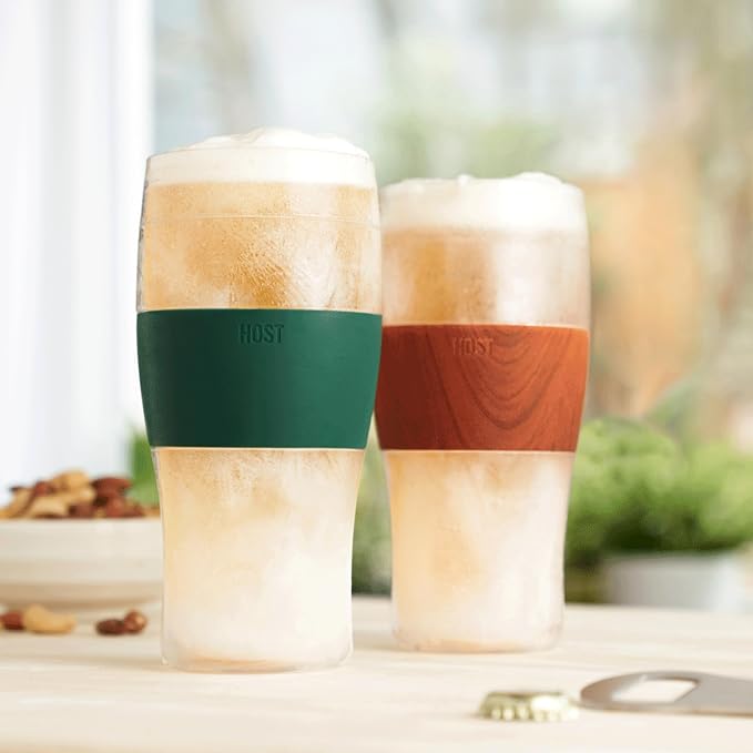 Host Freeze, Frozen Mugs, Freezable Pint Set, Beer Keep Your Drinks Cold, Double Walled Insulated Glasses, Tumbler for Iced Coffee, 16oz, Set of 2, Green